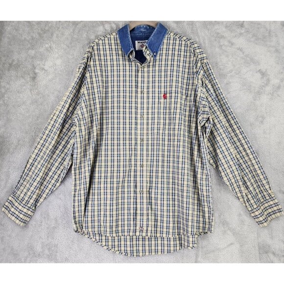 Wrangler PBR Shirt Mens XL Yellow Plaid Western Button Down Long Sleeve Vintage - Picture 1 of 10